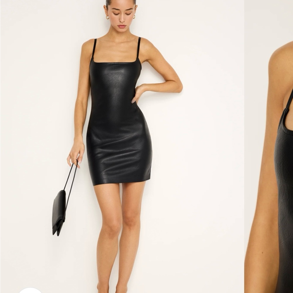 FAUX LEATHER SCOOP CAMI DRESS